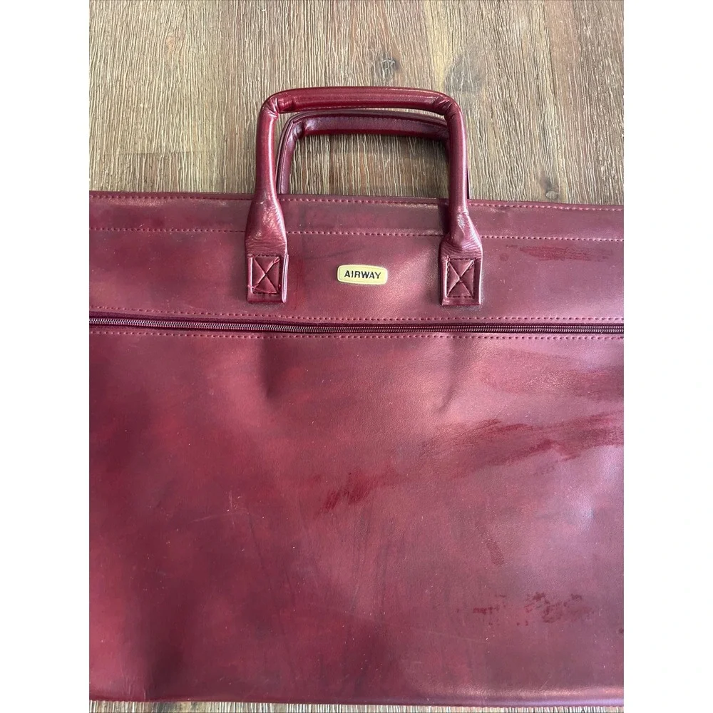 Airway Vintage Burgundy Faux Leather Slim Portfolio Briefcase Document Bag